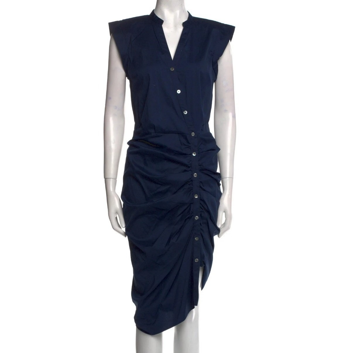 Veronica Beard Navy Ruched Button-Up Midi Dress Size 6 Nwt $450 Retail